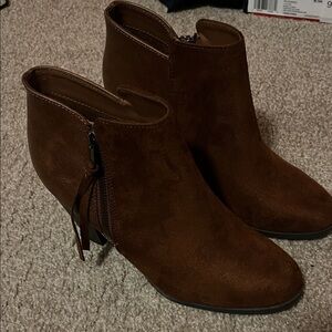 Soda Chestnut Ankle Booties 3.5 inch heel at highest point